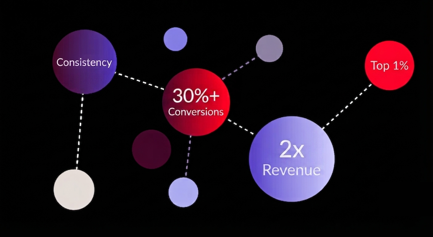 Salvadora results: 30%+ conversions, 2x revenue, top 1%, consistency